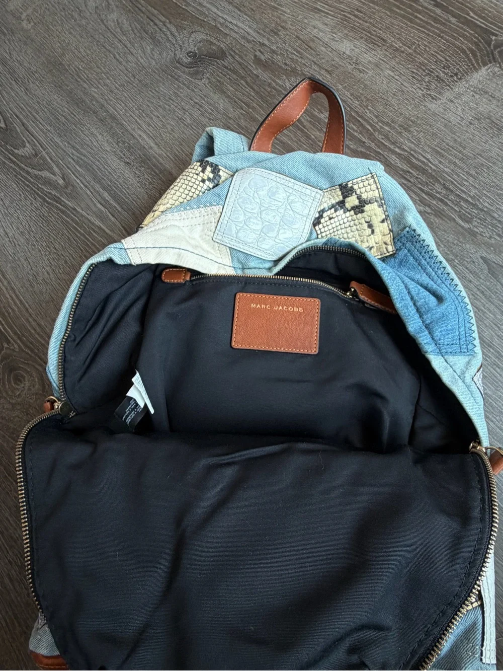 Marc Jacobs Patchwork Denim & Snake Print Backpack with Brown Leather Trim - Picture 10 of 10